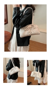 Weißer Vintage Schnür-Schulterbeutel für Damen, elegante PU Leder Achsel Kissenhandtasche.