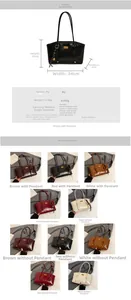 Detailed view of PU leather shoulder bag material and measurements in various colors