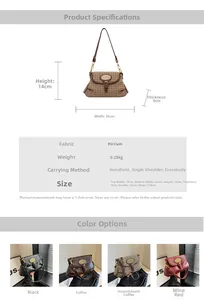 Detailed size chart and parameter specifications for retro houndstooth handbag
