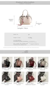 Detailed chart of PU leather bucket bag dimensions and multiple color options
