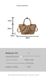 Spécifications de taille pour le sac à main plissé en similicuir avec bandoulière