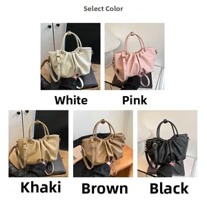 Collage de sacs à main plissés en blanc, rose, kaki, marron et noir avec bandoulière