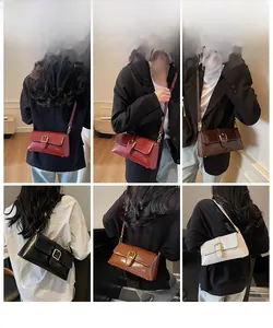 Présentation de sacs baguette en cinq couleurs montrant les styles épaule et bandoulière