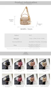 Detailed size chart for the tweed quilted chain bag in large and small versions