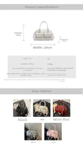 Detailed size guide and specifications chart for the oil wax PU leather Boston bag