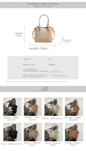 Size guide for PU leather bucket bag showing 18x15x8cm dimensions and versatile carry modes