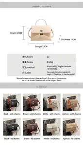 Detailed sizing chart and material specifications for minimalist PU leather handbag