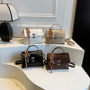 Chic solid color flap messenger bags in four colors with metal locks and chain charms