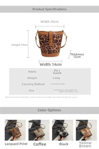Detailed size chart and parameter guide for the leopard print bucket shoulder bag