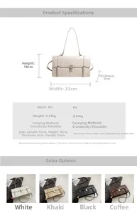 Detailed size specifications and color options for the PU leather minimalist shoulder bag