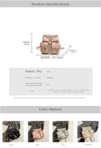 Detailed size chart and parameter list for the stylish quilted PU leather backpack for women