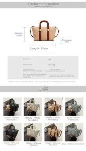 Detailed size chart of the woven PU leather bucket bag showing dimensions and colors