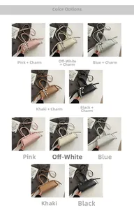 Detailed grid view of elegant Boston bags in pink, white, blue, khaki and black colors