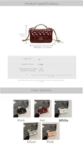 Detailed size chart for quilted chain crossbody bag with full dimensions and strap length