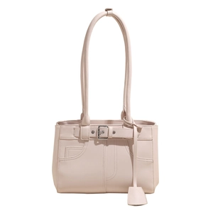 Borsa tote minimalista in similpelle rosa chiaro con fibbia argentata e tracolla sottile