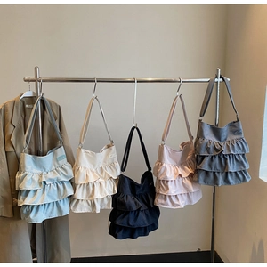 Details zu Rüschen-Einkaufstaschen aus Segeltuch in Hellblau, Creme, Schwarz und Rosa