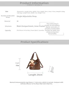 Brown bucket bag dimensions 24x12x18cm with adjustable strap and bear charm detail