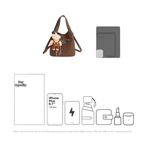 Detailed capacity view of dark brown leather bucket bag showing storage for daily essentials