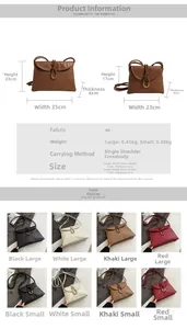 Size chart showing large and small PU leather shoulder bags with detailed dimensions