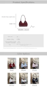 Detailed size specifications and color comparison of the stylish PU leather dumpling bag