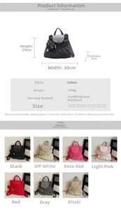 Detailed chart showing backpack dimensions and seven available colors in nylon fabric