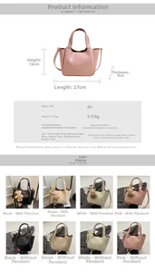 Detailed size specifications and color options for the high-quality PU leather bucket bag