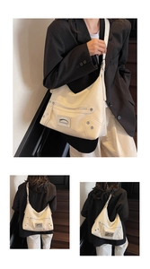 Vues détaillées du sac cabas en cuir blanc crème avec rivets argentés et fermetures éclair