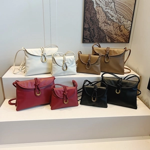 Minimalist leather flap handbags with woven rope and metal U-lock in various colors