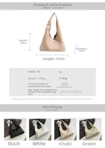 Detailed view of large PU leather tote bag measurements and solid color options