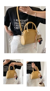 Yellow litchi grain handbag women crossbody shell bag with cute bear pendant and strap