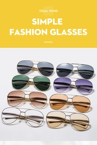 Detail view showing eight different lens colors of metal aviator sunglasses for outdoors