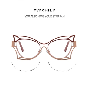 Detail der Schmetterlings-Metallbrille mit zweifarbigem Finish und Cat-Eye-Form-Design