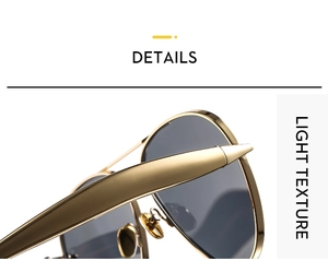 Macro detail of high-quality gold metal temples on lightweight pilot sunglasses