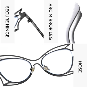 Details von Cat-Eye-Brillengestellen aus Metall mit Scharnieren und Bogenbügeln