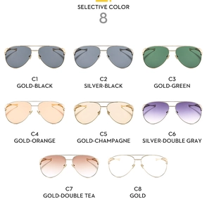 Selection of eight aviator sunglasses with metal frames and various colored lenses