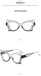 Detaillierte Vorder- und Seitenansicht der zweifarbigen Butterfly-Brille in Weiß und Schwarz