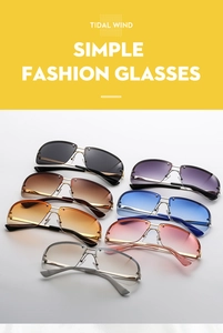 Showcase of rimless Y2K sunglasses in various gradient colors with metal hardware