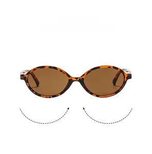 Detailansicht der ovalen Schildpatt-Sonnenbrille mit dunkelbraunen Gläsern und Rahmen