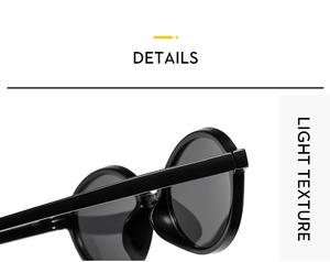 Detailansicht der robusten Scharniere und leichten Bügel der schwarzen ovalen Sonnenbrille