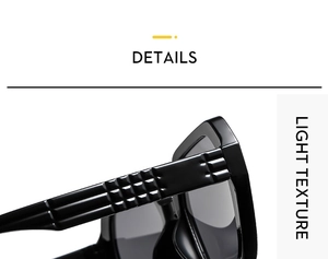 Detail shot of black sunglasses featuring a textured checkered pattern on the side temples