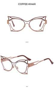 Details von Kaffeebraun und Khaki Schmetterlingsbrillen mit geometrischem Design