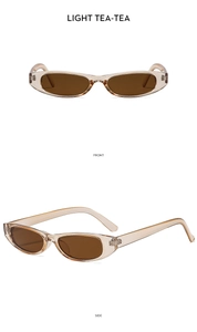 Front and side views of vintage oval light tea sunglasses with translucent brown frames