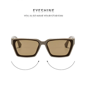 Front view of square fashion sunglasses with taupe frames and dark brown lenses