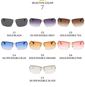 Multiple color options of rimless Y2K rectangular sunglasses with gradient lenses