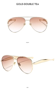 Gold aviator sunglasses with gradient tea lenses showing front and side views