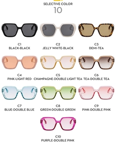 Collection of ten stylish oversized polygon sunglasses in various frame and lens colors