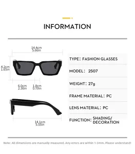 Detailed sizing guide showing frame dimensions for square casual men sunglasses