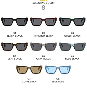 Detailed grid view showing eight color variants of square casual sunglasses for men