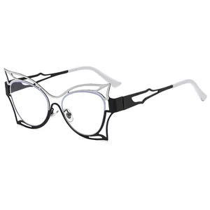 Modische Schmetterlings-Blaulichtfilter-Brille mit schwarz-silbernem Metallrahmen