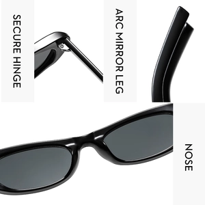 Detail view of large oval sunglasses showing secure hinge, arc leg, and nose pads
